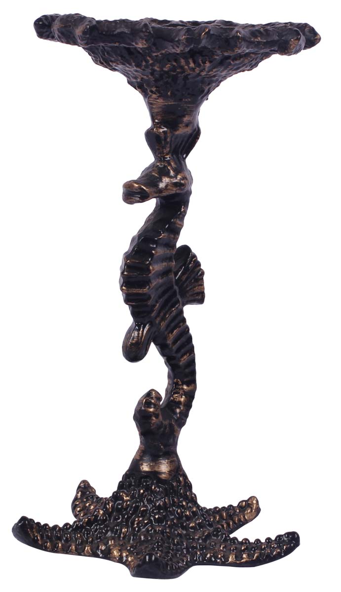 9.5” Sea-Horse Candle-Stand / Tea-Light Holder in Aluminum -Bronze Color - Hand-Crafted Home Decor / Gifts from India - Buy in Bulk Wholesale